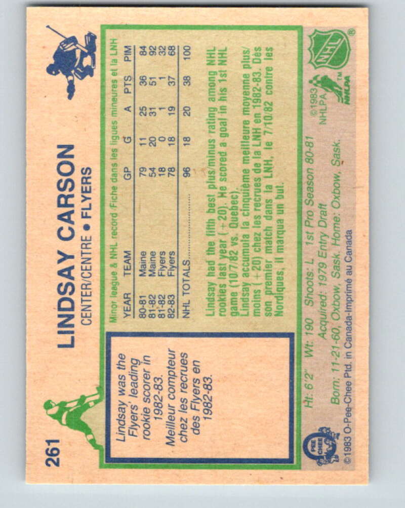 1983-84 O-Pee-Chee #261 Lindsay Carson RC Rookie Flyers V27581