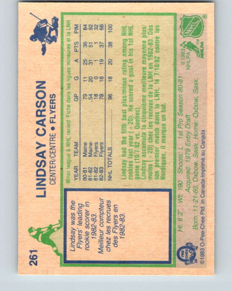 1983-84 O-Pee-Chee #261 Lindsay Carson RC Rookie Flyers V27582