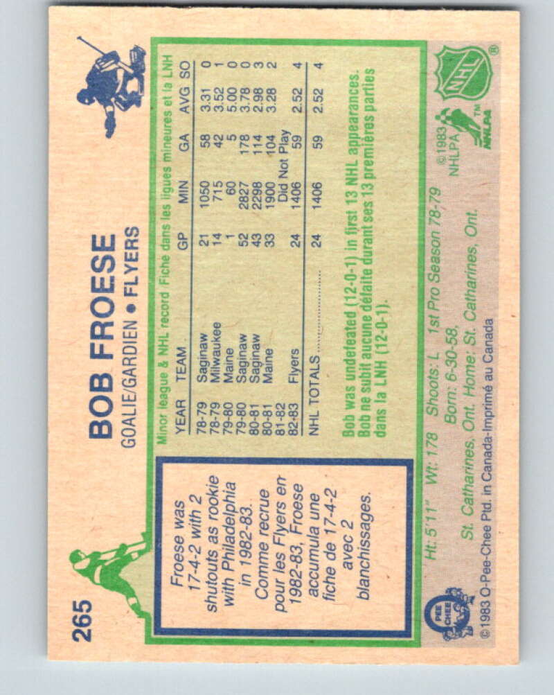 1983-84 O-Pee-Chee #265 Bob Froese RC Rookie Philadelphia Flyers V27598