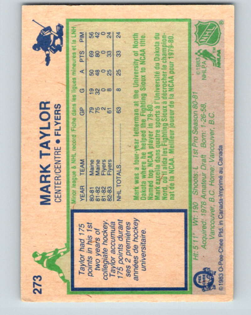 1983-84 O-Pee-Chee #273 Mark Taylor RC Rookie Philadelphia Flyers V27624