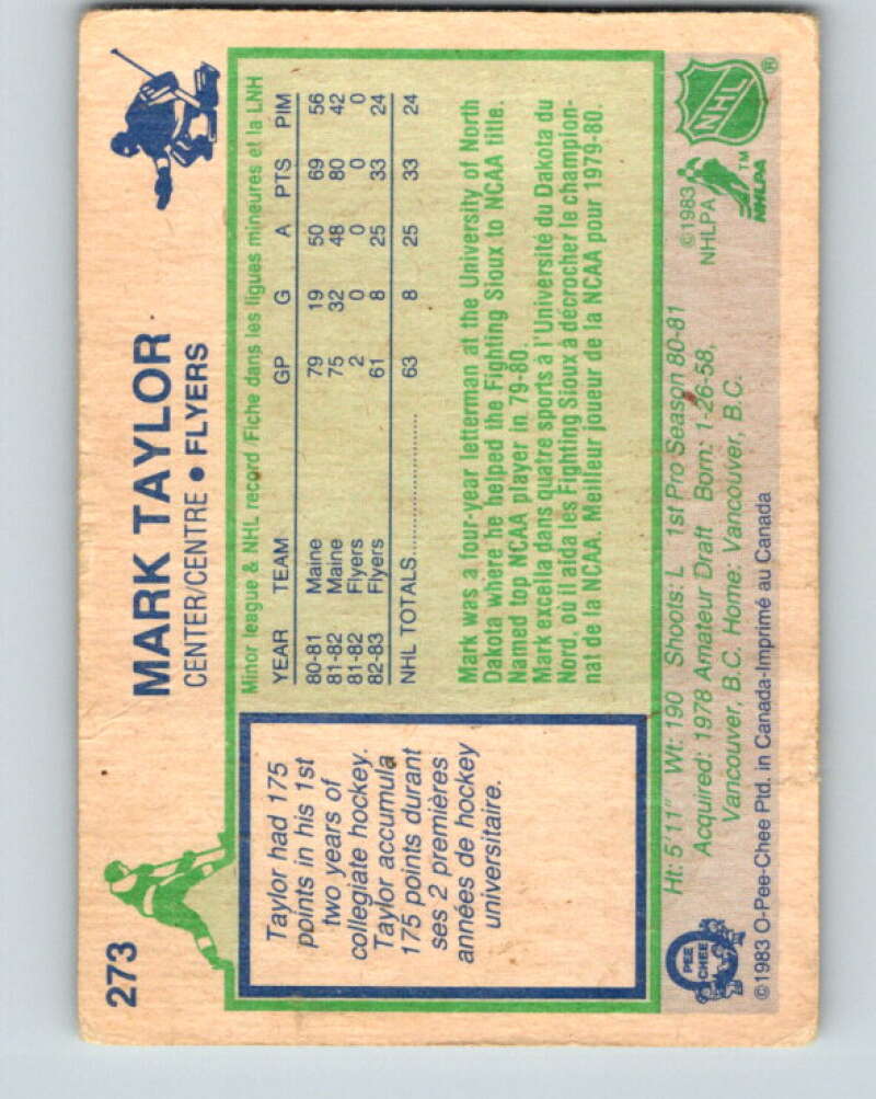 1983-84 O-Pee-Chee #273 Mark Taylor RC Rookie Philadelphia Flyers V27625