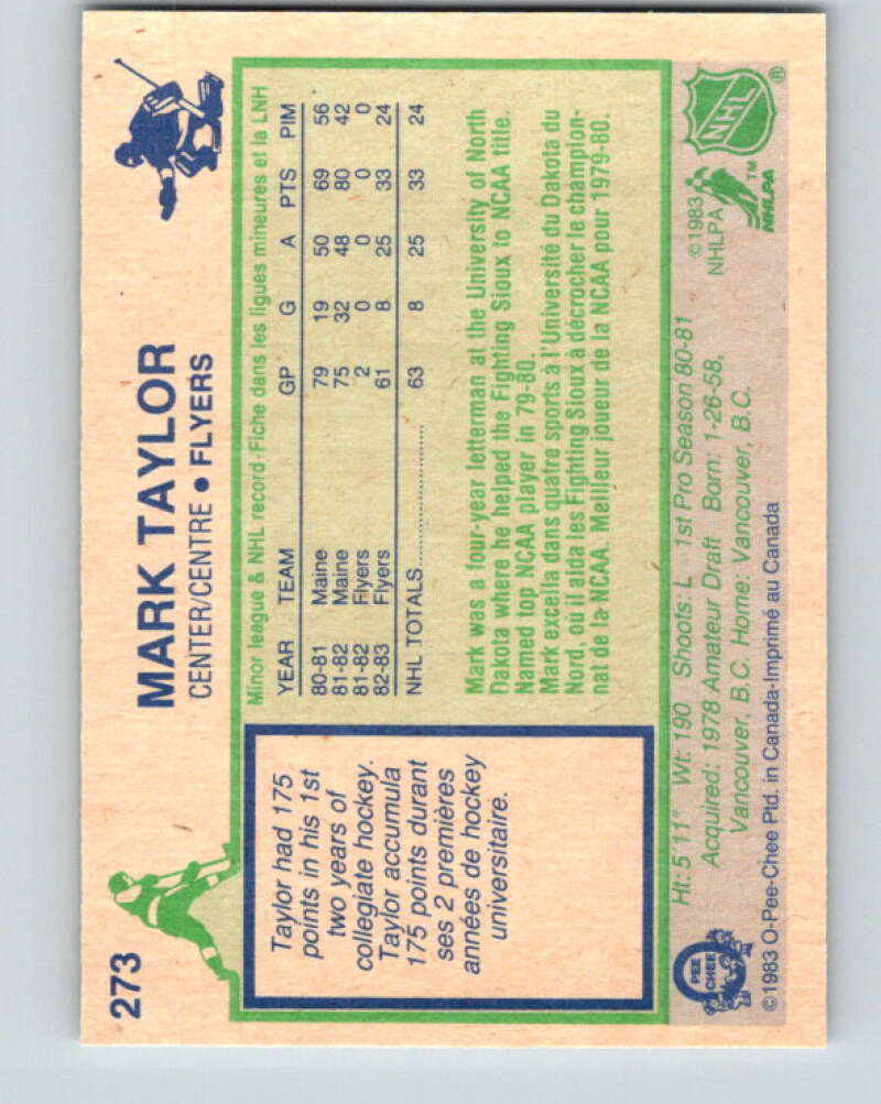 1983-84 O-Pee-Chee #273 Mark Taylor RC Rookie Philadelphia Flyers V27626