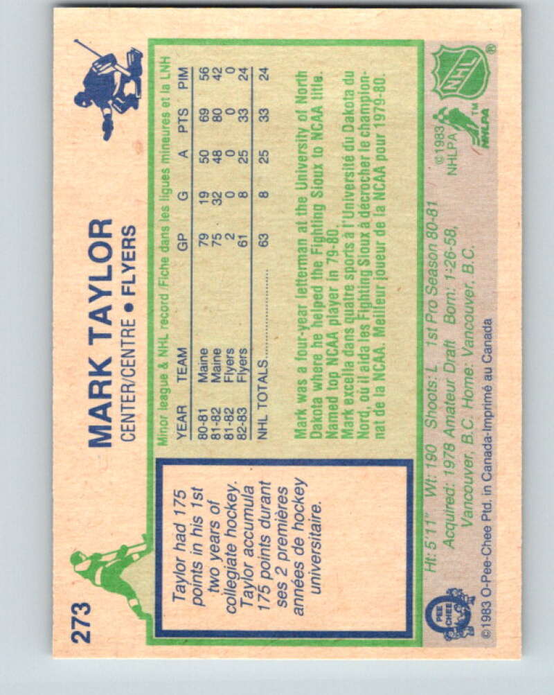 1983-84 O-Pee-Chee #273 Mark Taylor RC Rookie Philadelphia Flyers V27627