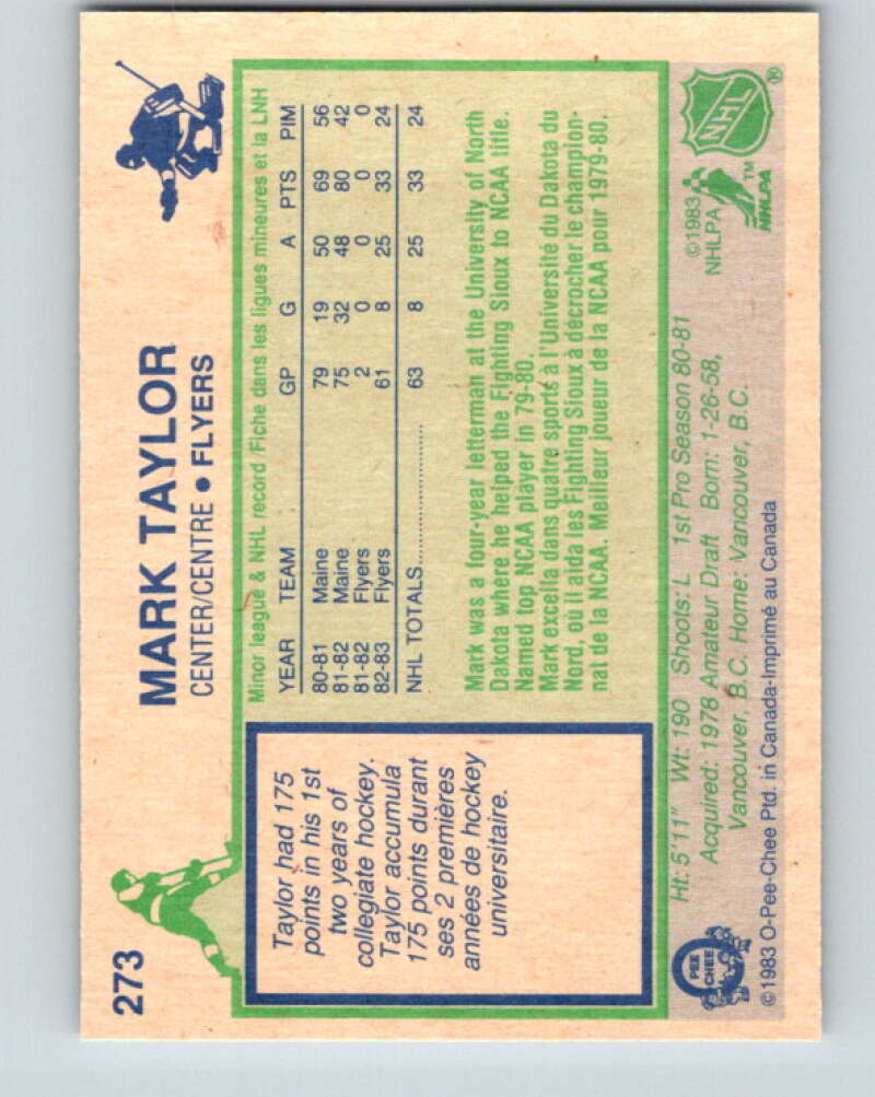 1983-84 O-Pee-Chee #273 Mark Taylor RC Rookie Philadelphia Flyers V27628