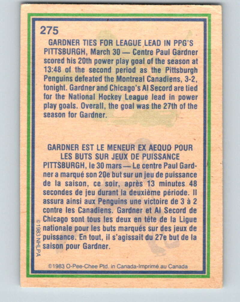 1983-84 O-Pee-Chee #275 Paul Gardner HL Pittsburgh Penguins V27631