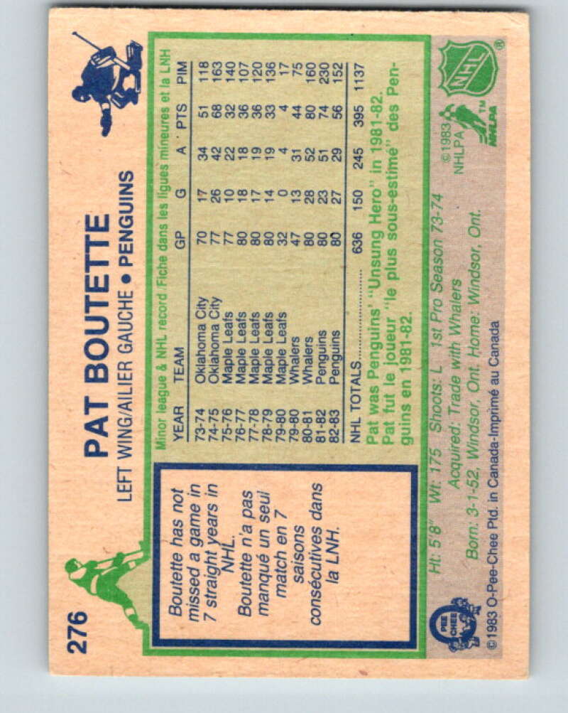 1983-84 O-Pee-Chee #276 Pat Boutette Pittsburgh Penguins V27633