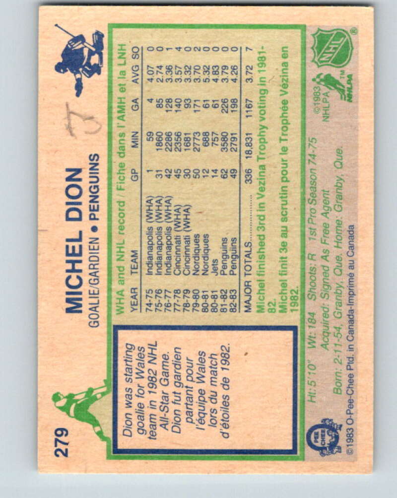 1983-84 O-Pee-Chee #279 Michel Dion Pittsburgh Penguins V27643
