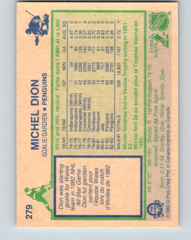 1983-84 O-Pee-Chee #279 Michel Dion Pittsburgh Penguins V27648