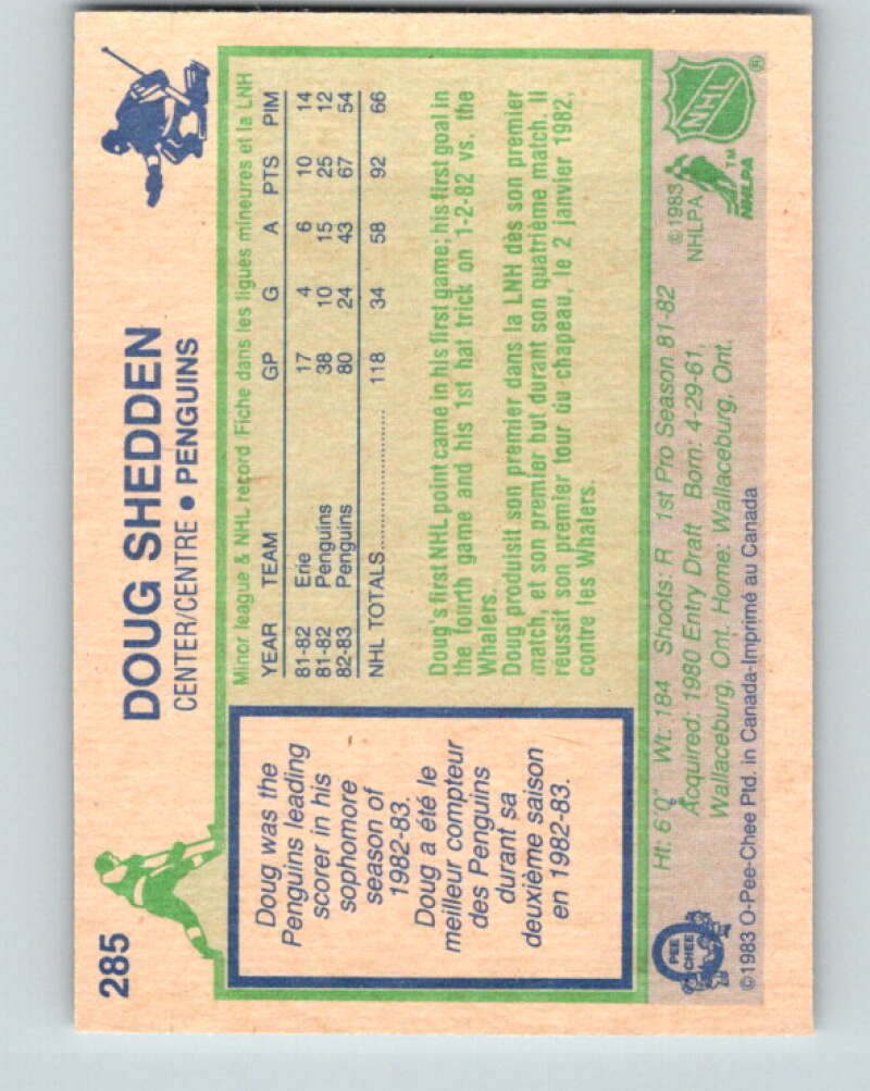 1983-84 O-Pee-Chee #285 Doug Shedden RC Rookie Penguins V27668