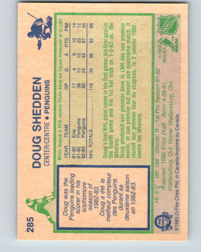 1983-84 O-Pee-Chee #285 Doug Shedden RC Rookie Penguins V27669