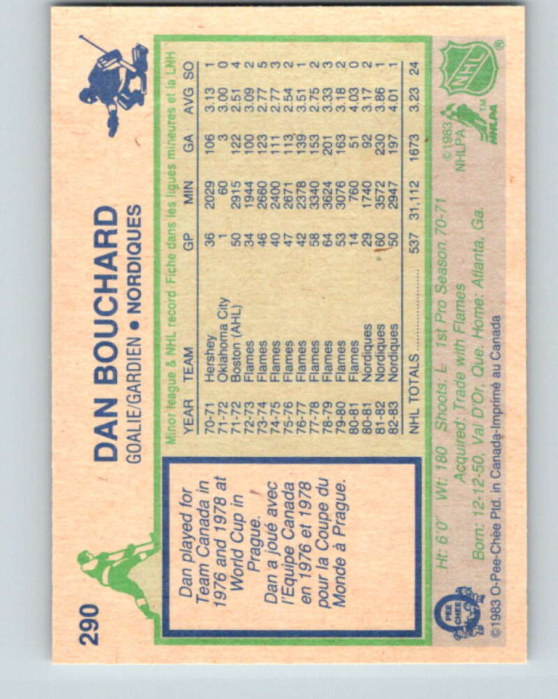 1983-84 O-Pee-Chee #290 Dan Bouchard Quebec Nordiques V27685