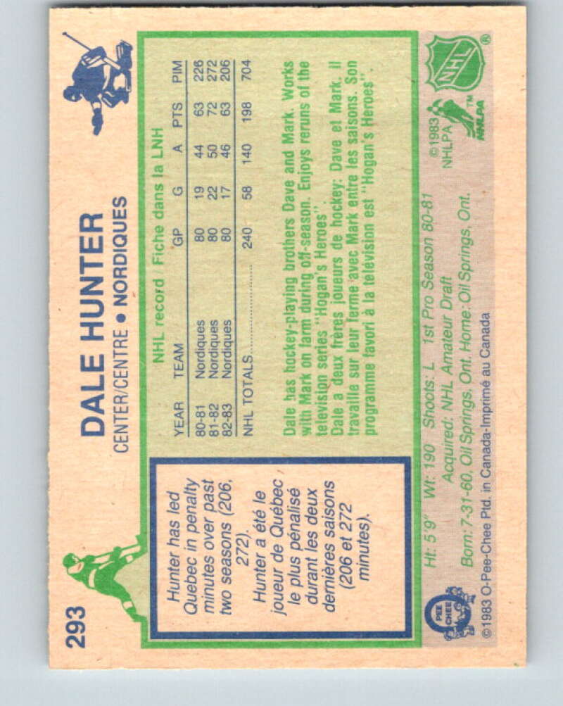 1983-84 O-Pee-Chee #293 Dale Hunter Quebec Nordiques V27697