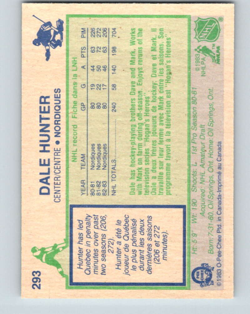 1983-84 O-Pee-Chee #293 Dale Hunter Quebec Nordiques V27698