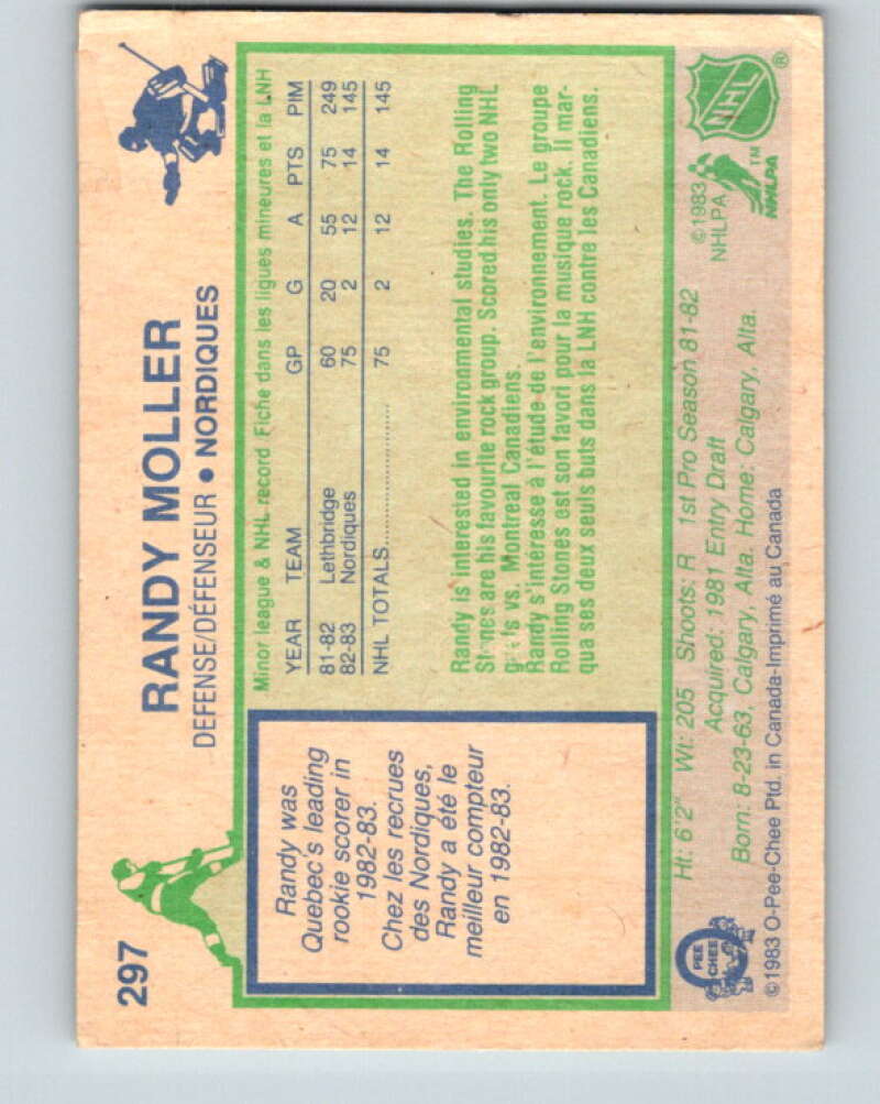 1983-84 O-Pee-Chee #297 Randy Moller RC Rookie Nordiques V27707