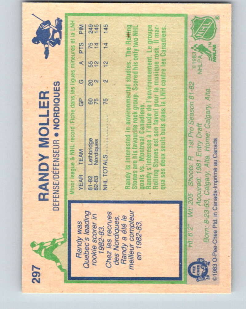 1983-84 O-Pee-Chee #297 Randy Moller RC Rookie Nordiques V27709