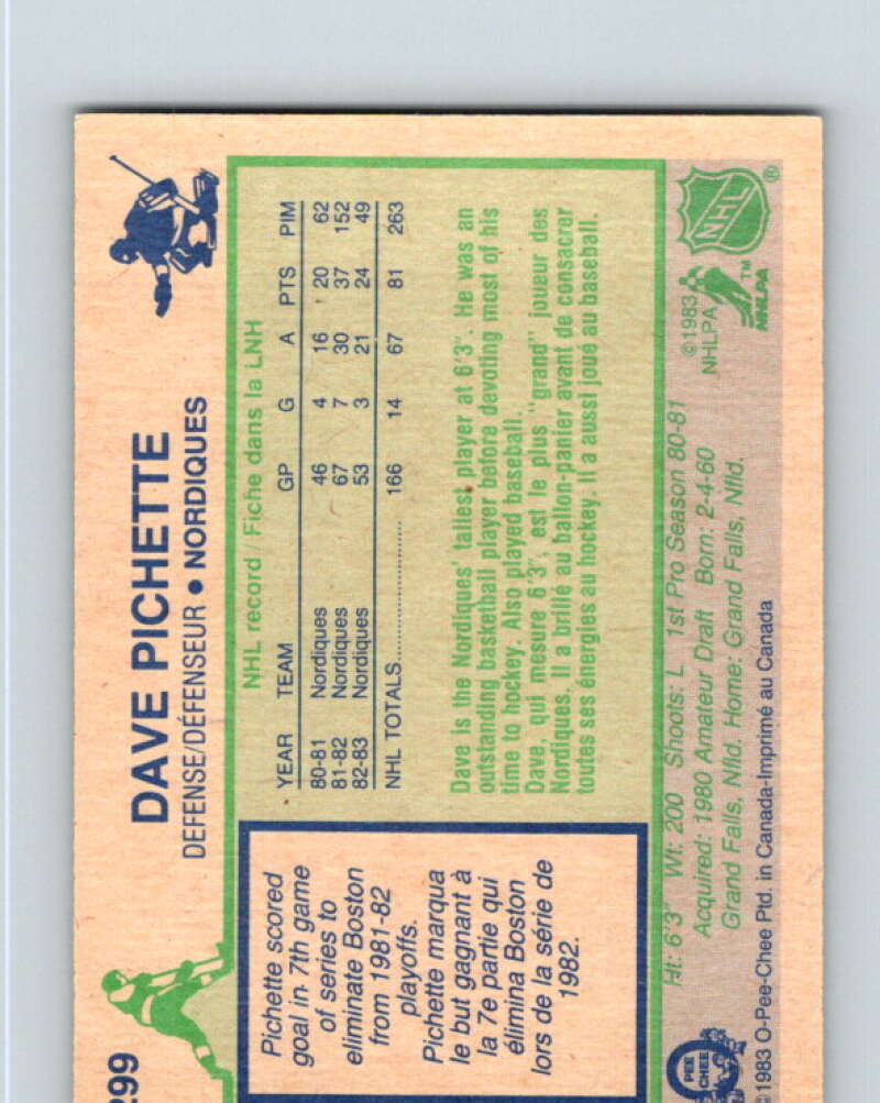 1983-84 O-Pee-Chee #299 Dave Pichette Quebec Nordiques V27717