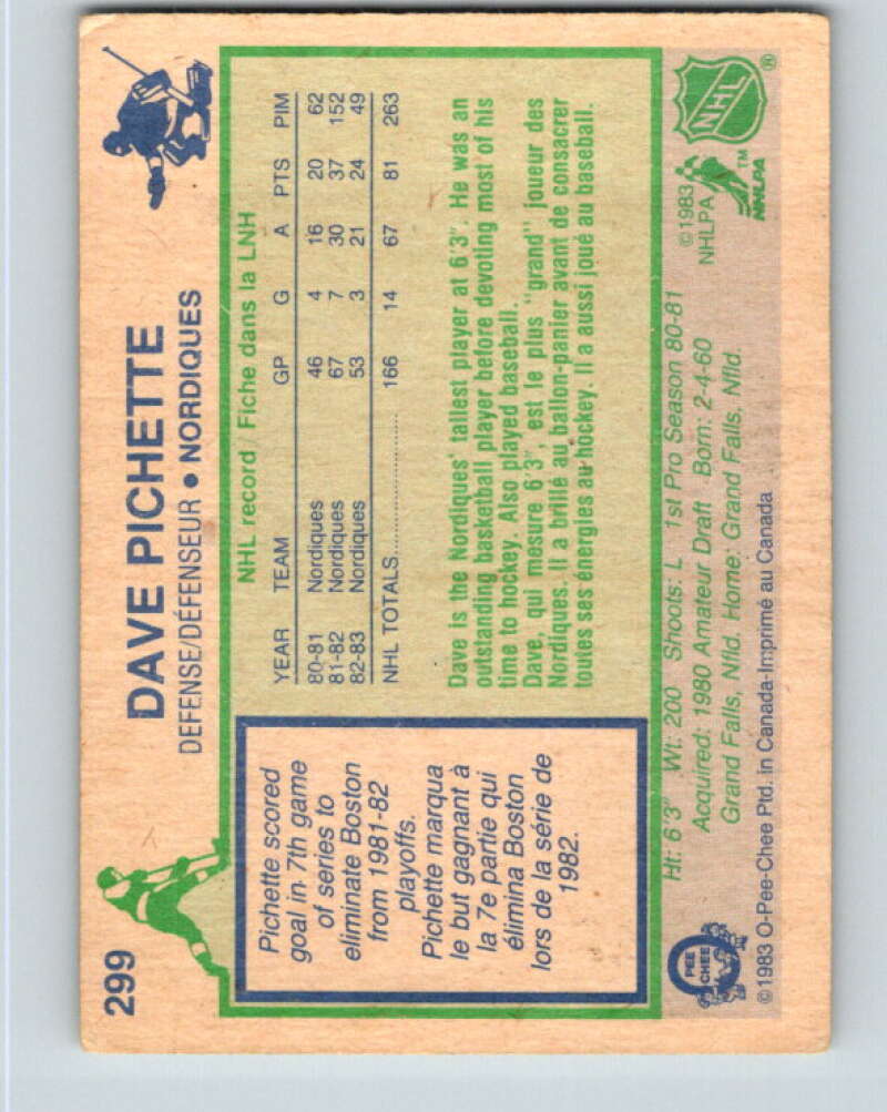 1983-84 O-Pee-Chee #299 Dave Pichette Quebec Nordiques V27719