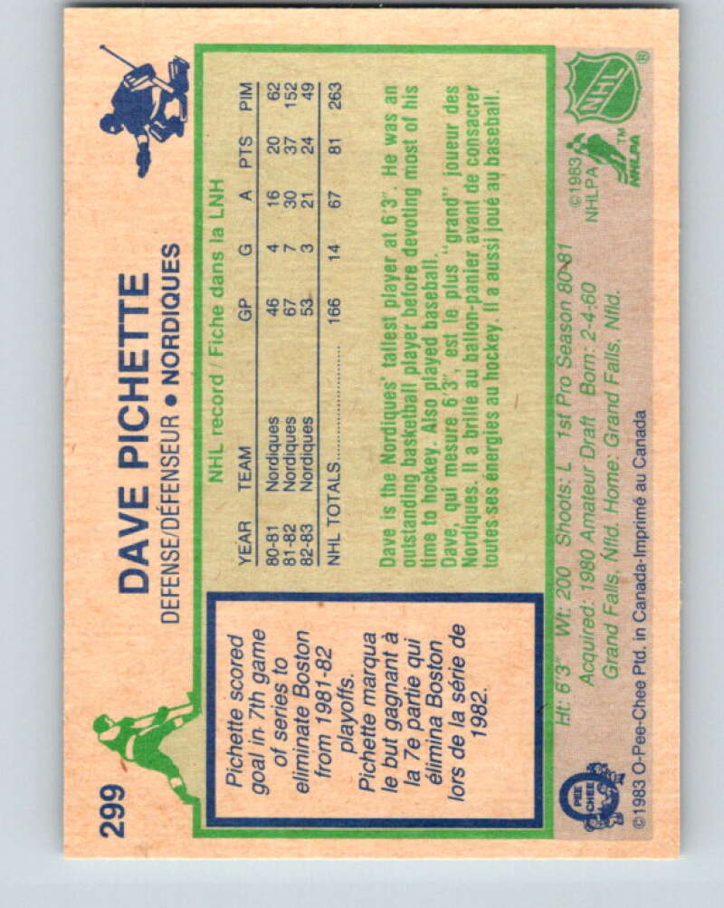 1983-84 O-Pee-Chee #299 Dave Pichette Quebec Nordiques V27720