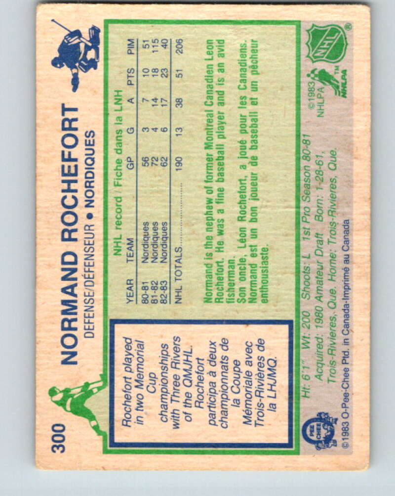 1983-84 O-Pee-Chee #300 Normand Rochefort Quebec Nordiques V27722