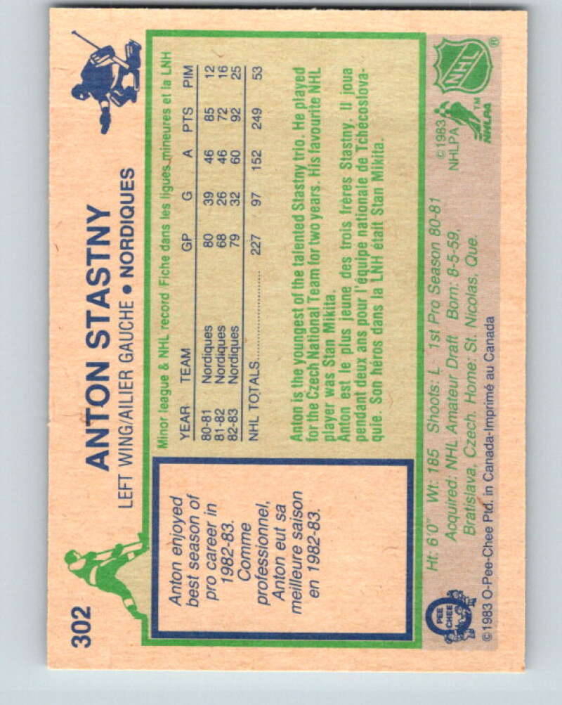 1983-84 O-Pee-Chee #302 Anton Stastny Quebec Nordiques V27728