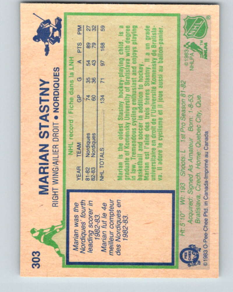 1983-84 O-Pee-Chee #303 Marian Stastny Quebec Nordiques V27729