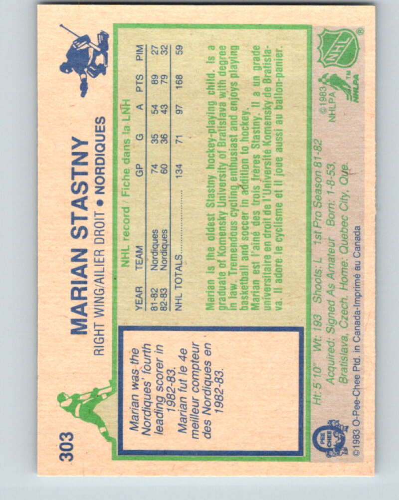1983-84 O-Pee-Chee #303 Marian Stastny Quebec Nordiques V27730