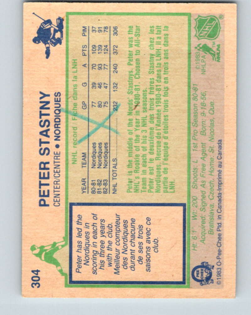 1983-84 O-Pee-Chee #304 Peter Stastny Quebec Nordiques V27731