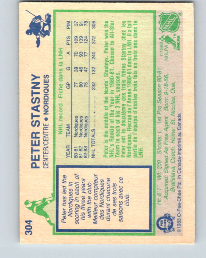 1983-84 O-Pee-Chee #304 Peter Stastny Quebec Nordiques V27732