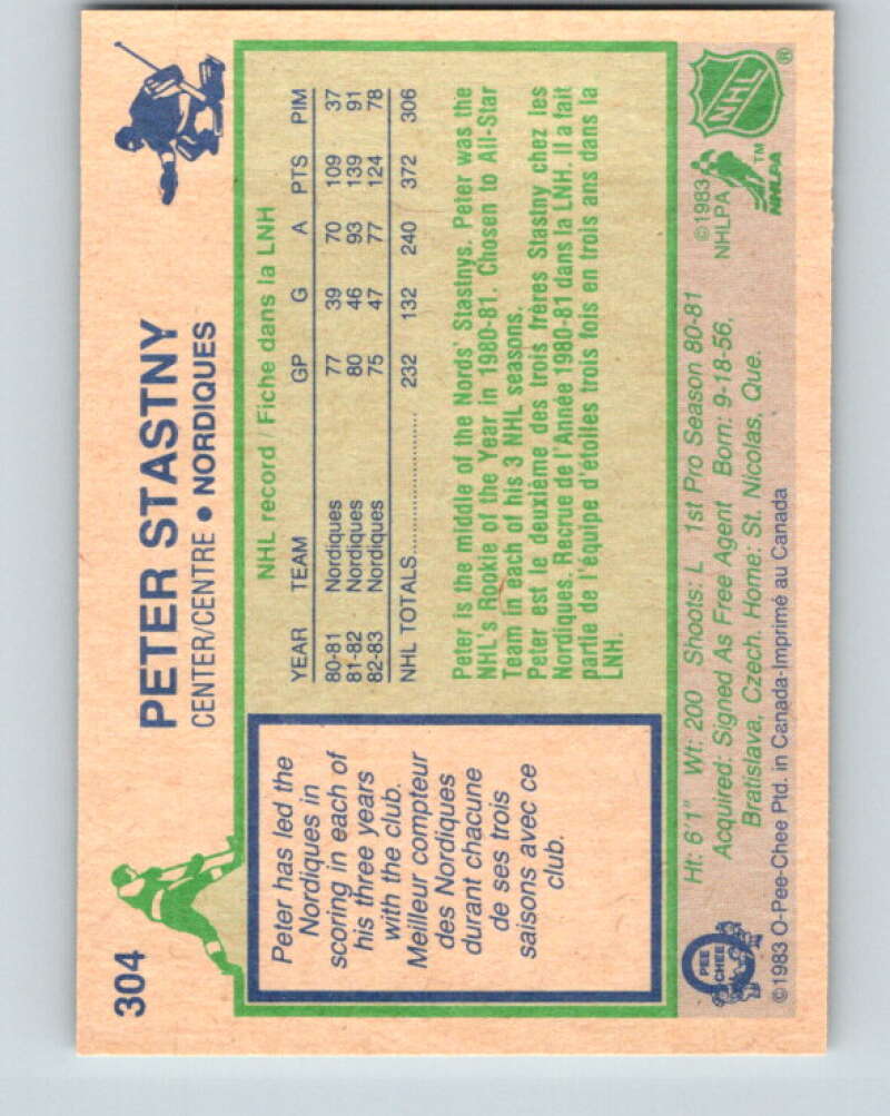 1983-84 O-Pee-Chee #304 Peter Stastny Quebec Nordiques V27733