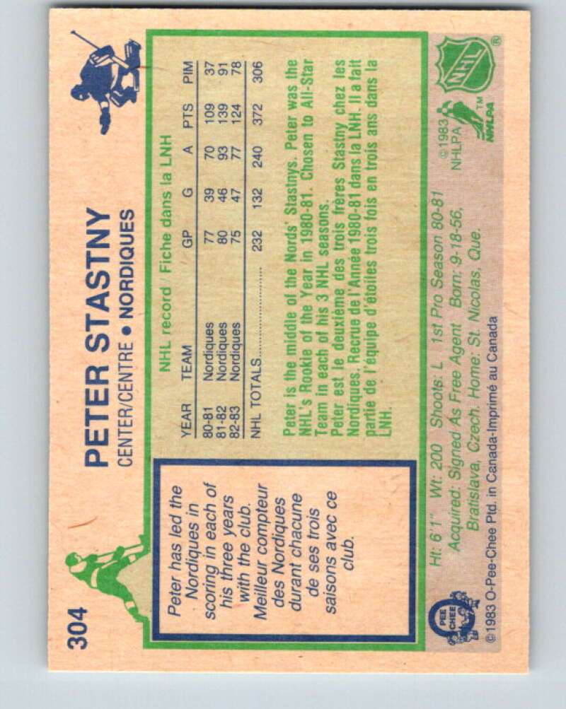 1983-84 O-Pee-Chee #304 Peter Stastny Quebec Nordiques V27735