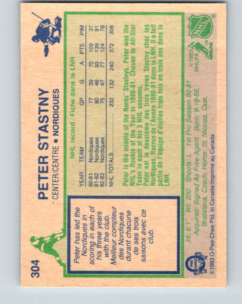 1983-84 O-Pee-Chee #304 Peter Stastny Quebec Nordiques V27736