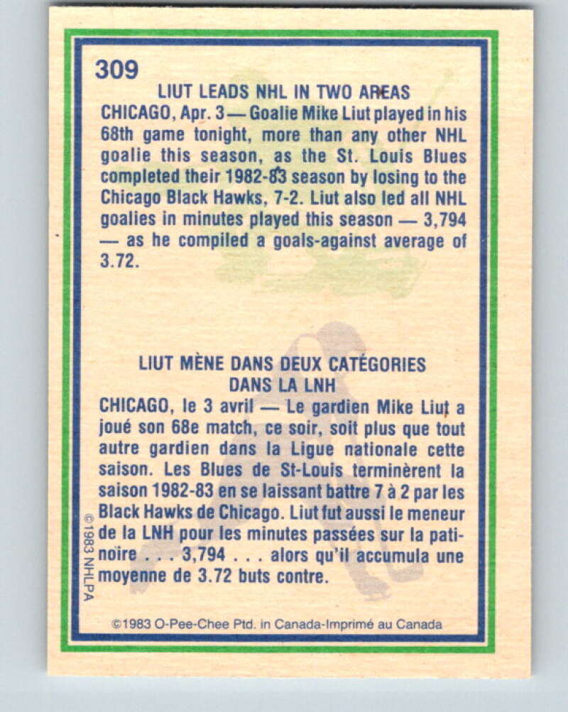 1983-84 O-Pee-Chee #309 Mike Liut HL St. Louis Blues V27755