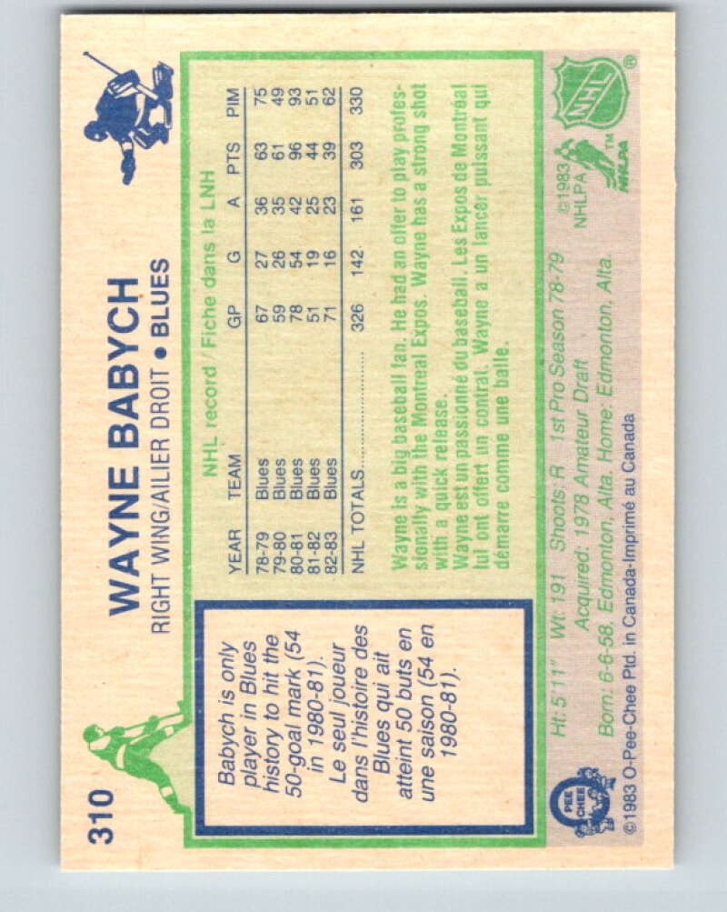 1983-84 O-Pee-Chee #310 Wayne Babych St. Louis Blues V27758