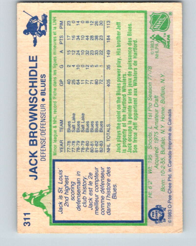 1983-84 O-Pee-Chee #311 Jack Brownschidle St. Louis Blues V27761