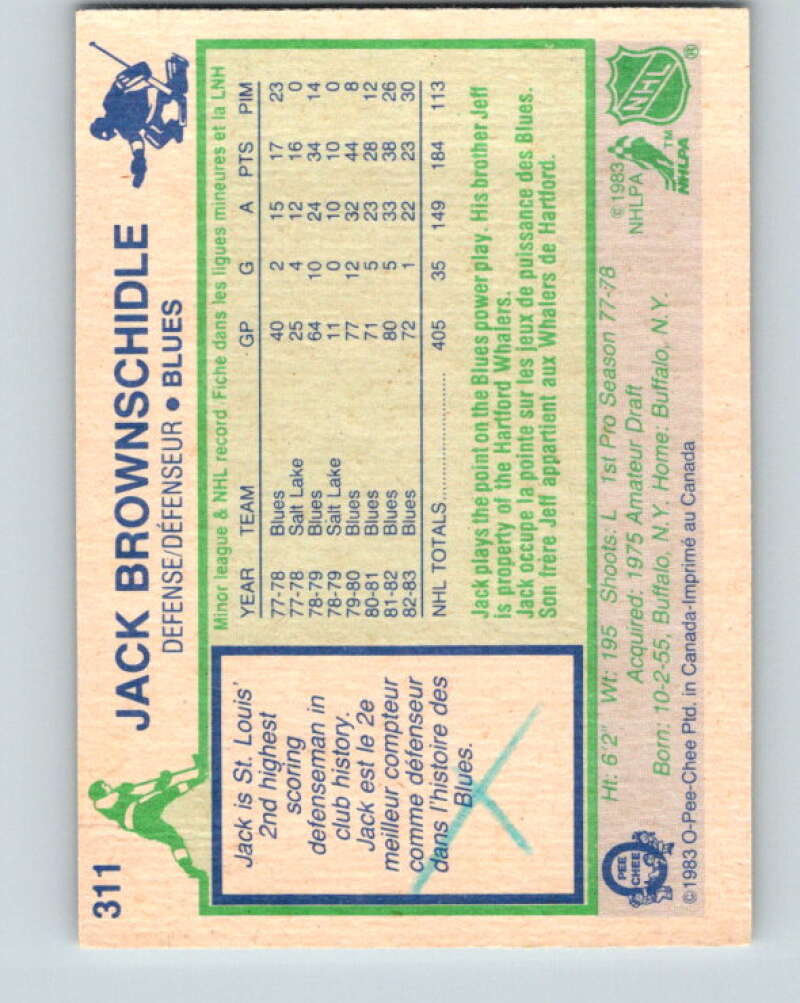 1983-84 O-Pee-Chee #311 Jack Brownschidle St. Louis Blues V27762