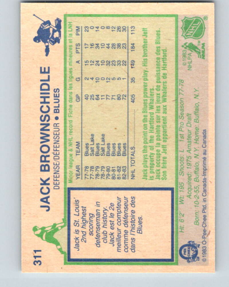 1983-84 O-Pee-Chee #311 Jack Brownschidle St. Louis Blues V27764