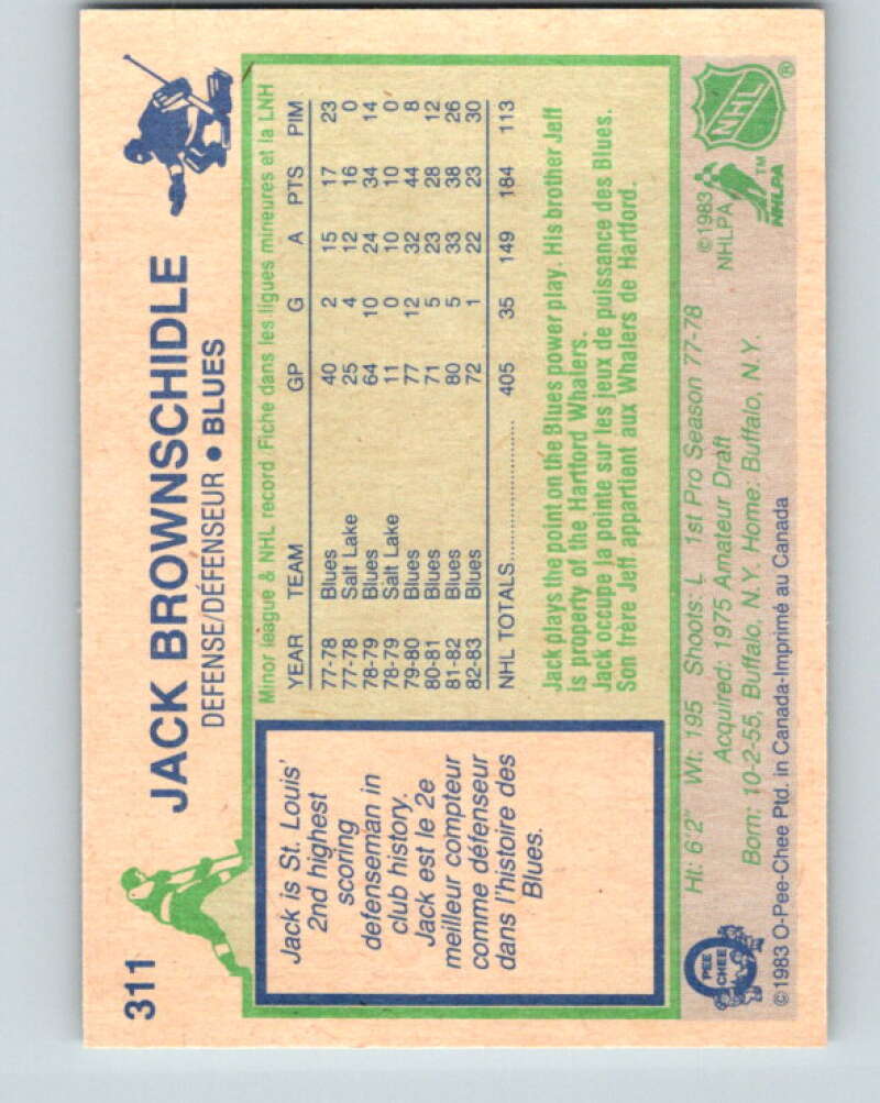 1983-84 O-Pee-Chee #311 Jack Brownschidle St. Louis Blues V27765