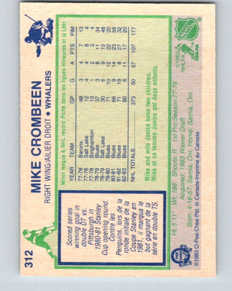 1983-84 O-Pee-Chee #312 Mike Crombeen RC Rookie Whalers V27767