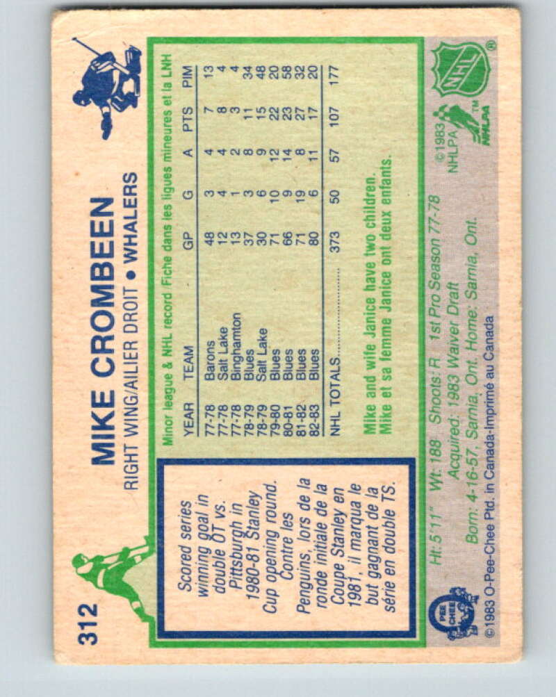 1983-84 O-Pee-Chee #312 Mike Crombeen RC Rookie Whalers V27768