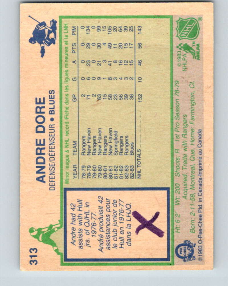 1983-84 O-Pee-Chee #313 Andre Dore RC Rookie St. Louis Blues V27770