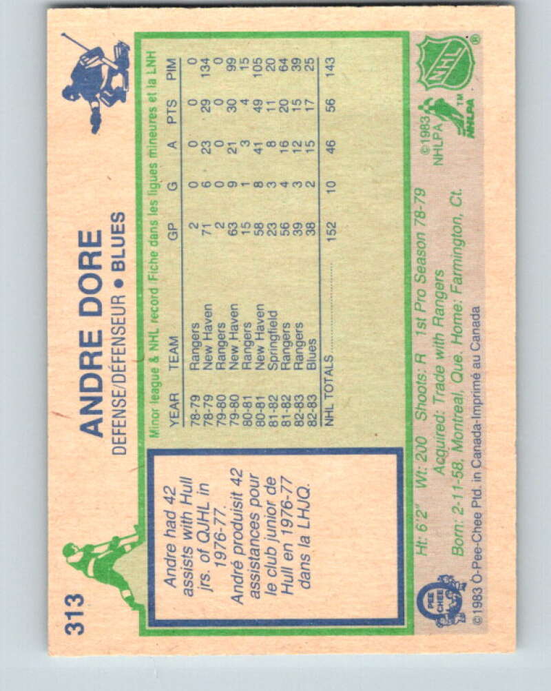 1983-84 O-Pee-Chee #313 Andre Dore RC Rookie St. Louis Blues V27771