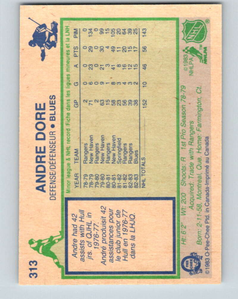 1983-84 O-Pee-Chee #313 Andre Dore RC Rookie St. Louis Blues V27773