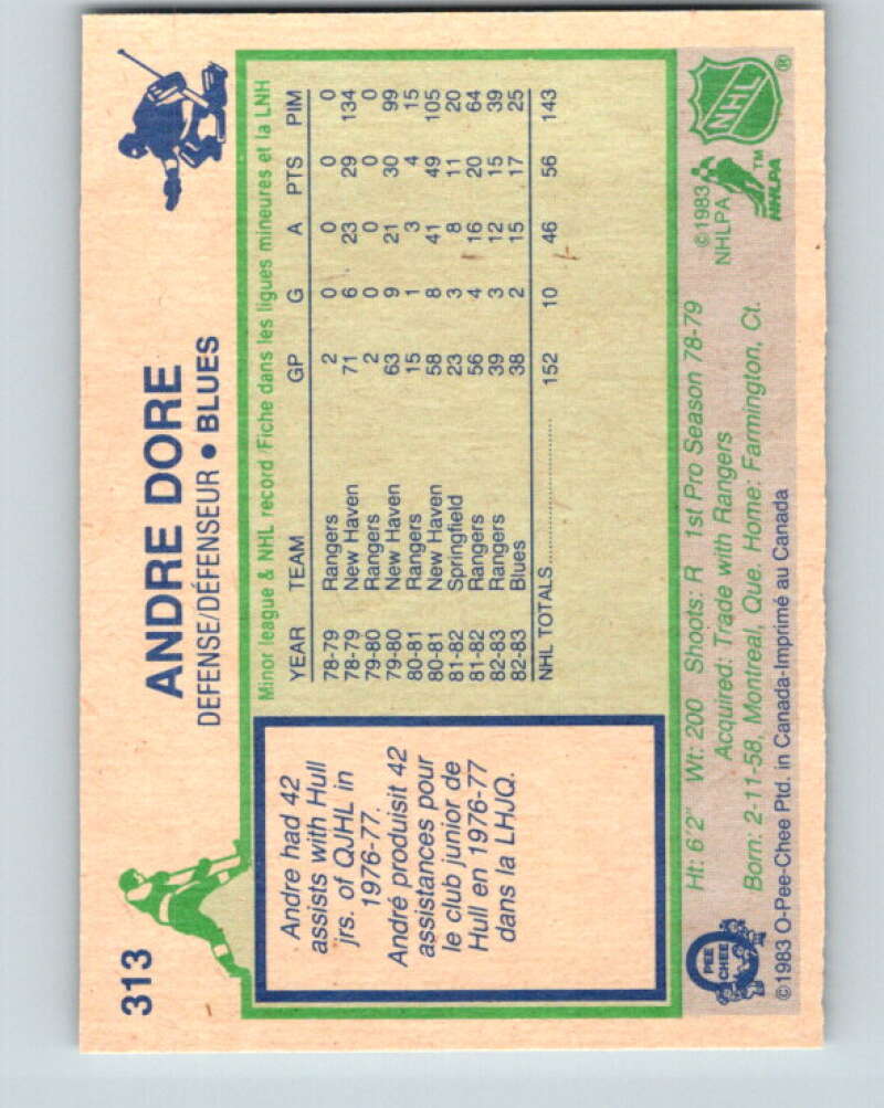 1983-84 O-Pee-Chee #313 Andre Dore RC Rookie St. Louis Blues V27774