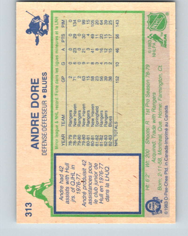 1983-84 O-Pee-Chee #313 Andre Dore RC Rookie St. Louis Blues V27775