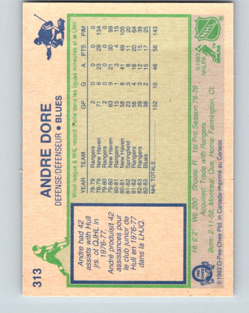 1983-84 O-Pee-Chee #313 Andre Dore RC Rookie St. Louis Blues V27776
