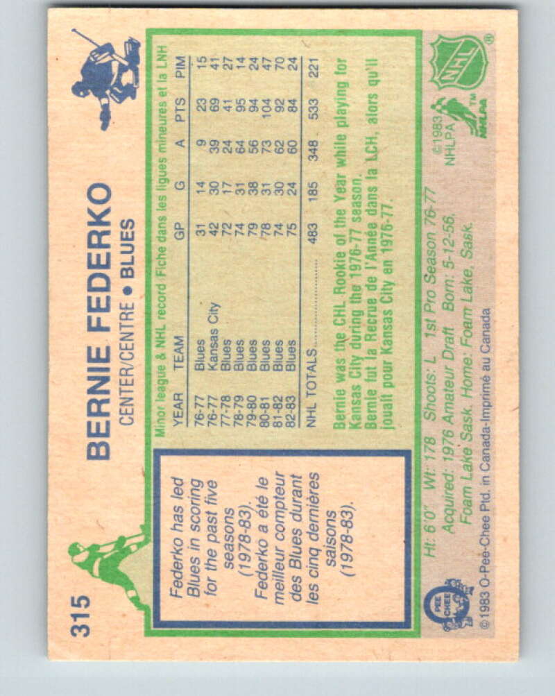 1983-84 O-Pee-Chee #315 Bernie Federko St. Louis Blues V27780