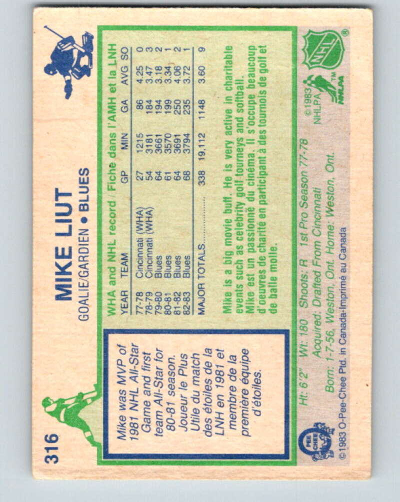1983-84 O-Pee-Chee #316 Mike Liut St. Louis Blues V27783