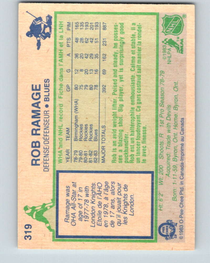 1983-84 O-Pee-Chee #319 Rob Ramage St. Louis Blues V27793