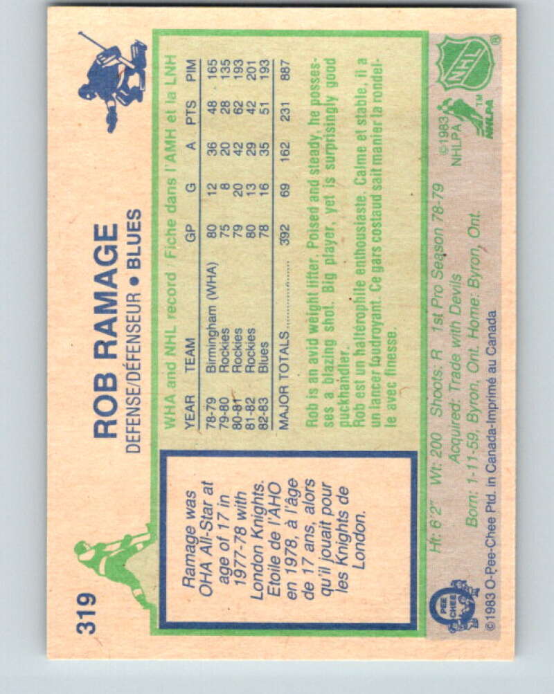 1983-84 O-Pee-Chee #319 Rob Ramage St. Louis Blues V27794
