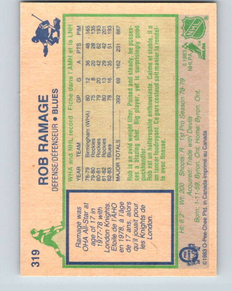 1983-84 O-Pee-Chee #319 Rob Ramage St. Louis Blues V27795